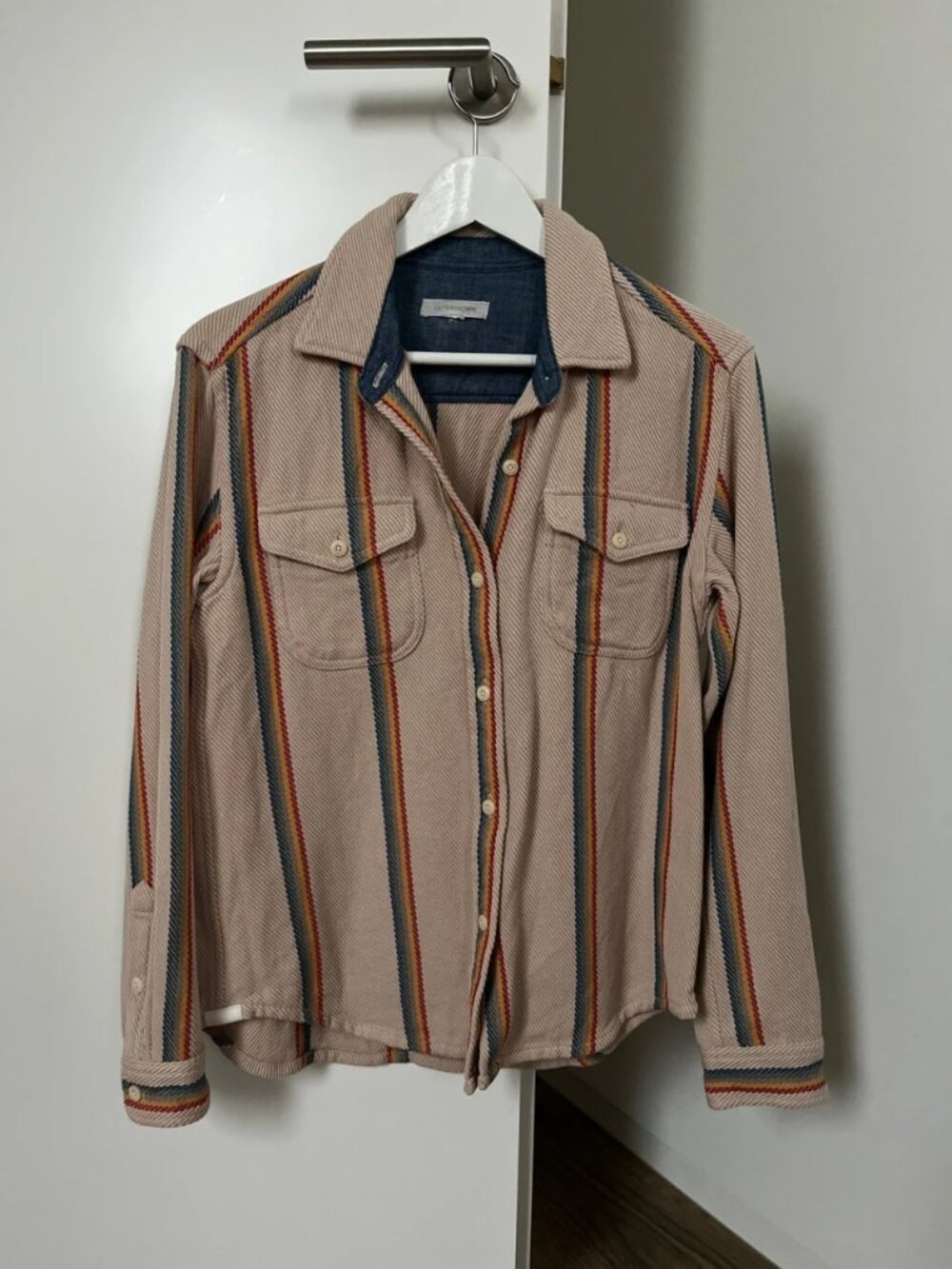 Women's Beige Striped Shirt Jacket, Size S / EU 36 / US 4